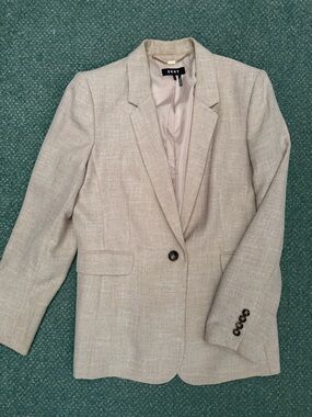 DKNY Beige Textured Single-Button Blazer